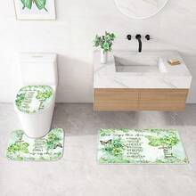 4 Pcs Yellow Inspirational Quotes Shower Curtain Set With Rugs And Toilet Lid Cover, Colorful Boho Waterproof Fabric Bathroom Set, Bible Verse Floral Bathroom Decor Set Accessories - 綠色 - 查看 3