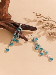 1 对百搭长流苏耳环，独特设计玻璃水晶吊坠耳环 - 流蘇 - 查看 3