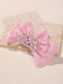 1个女童舞台表演蝴蝶结皇冠发夹，大型公主发饰（直径13厘米） - 粉色 - 查看 5