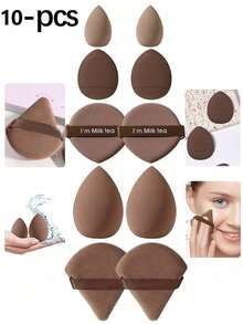 5/10/20/30/40/50/60/80/100 Pieces Makeup Tool Set, Including: 10 Pieces Makeup Sponges For Liquid Makeup + 10 Pieces Mini Makeup Sponges For Liquid Makeup + 10 Pieces Triangle Powder Puff For Loose Powder And Makeup Setting + 10 Pieces Air Cushion Powder Puff For Face Makeup + 10 Pieces Mini Air Cushion Powder Puff For Face Concealer Makeup - Coffee Brown - View 15