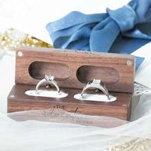 Engraved Flip Wooden 2 Ring Box Wedding -Rustic Vintage Solid Wood Rectangle Jewelry Storage Box - màu đen - Xem 9