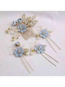 4-delige set elegante en charmante bruidshaaraccessoires, hoofddekselset voor bruiden (de plaatsing van de handgemaakte bloemen kan enigszins variëren) Haarkammen, kammen voor haar, zijkam