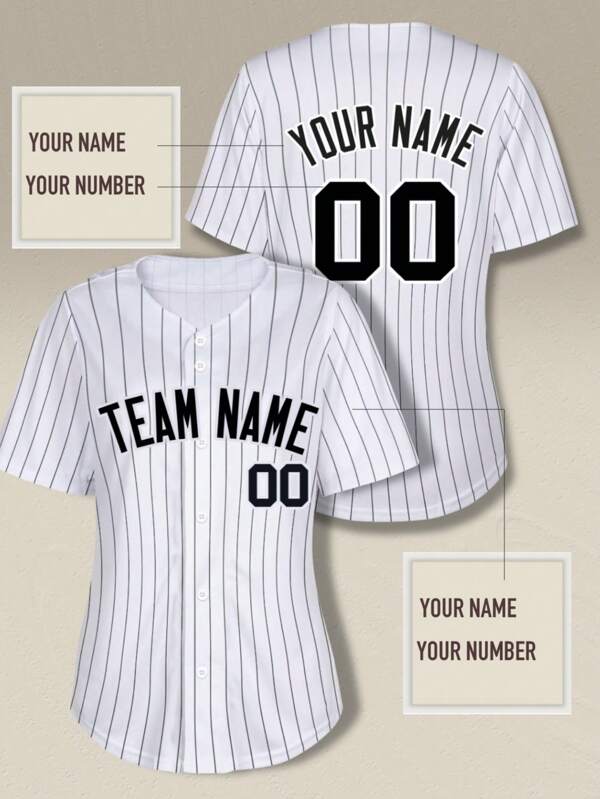 Custom Women'S Baseball Jersey - Personalized Team Name & Number, Breathable Quick-Dry Polyester, White Stripe V-Neck Perfect Gift For Sports Fans, Spring/Summer Outdoor Sports Uniform, Baseball Accessories