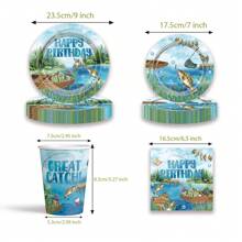 80 Stücke/Set Cartoon Angeln Themen Geschirr Set, 18/23 cm Party Teller, Servietten, Becher, Geburtstags Party Geschenke & Dekorationen, geeignet für Geburtstags Themen Party Zubehör, Dessert Teller, Getränke Becher