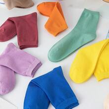 10 Pairs Spring Autumn Basic Solid Color Women Cotton Socks Girl Colorful In Tube Sock Free Size US5-9 - Yellow - View 2