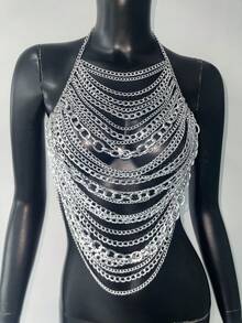 Top de cuello halter de estilo punk rock metálico para mujeres, adecuado para festivales de música, carnavales, fiestas y atuendos de club - Multicolor - Ver 3