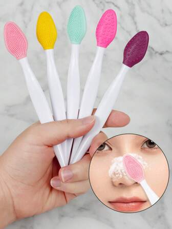 5pcs Silicone Pore Brush, Exfoliate Your Large & Visible Pores With This Facial Brush, Double-Sided Black Head Cleaning Tool, Beauty & Skincare Accessories