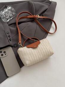 Bolso doblado de tela contrastada versátil y casual para mujer, bolso cuadrado minimalista de nailon, bolso de mano de moda, bolso de estilo retro con correa extraíble, bolsos para adolescentes, mujeres estudiantes universitarias, principiantes y trabajadores de oficina, perfecto para oficina, universidad, trabajo, negocios, viajes