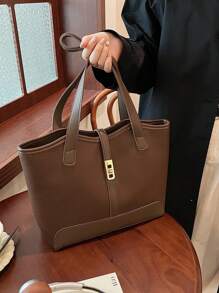 Bolsa de Ombro Casual Feminina com Zíper e Estampa Mesclada, de Grande Capacidade para Uso Diário