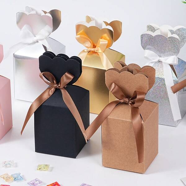 20pcs 8x8x10cm Paper Gift Boxes, Suitable For Storing Cups, Candles, Candies, Foldable For Holidays, Birthdays, Party Favors