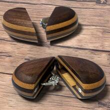 Engraved Flip Wooden 2 Ring Box Wedding -Rustic Vintage Solid Wood Rectangle Jewelry Storage Box - màu đen - Xem 4