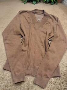 Steve Store Women's Fashion Knit Plus Size Basic Sweater Blouse V Neck Long Sleeve Cold Weather Blouse Winter Fashion - Bege Nova - View 2