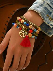 4pcs Set Fashionable & Elegant Acrylic Beaded Bracelets