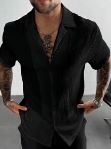 Men's Casual Vacation Summer Outings And Daily Use, Featuring A Classic Solid Color Loose-Fitting Short-Sleeve Shirt With A Button-UP Closure, Ideal For A Hawaiian Beach Getaway, Music Festivals, And Everyday