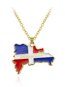 1pc Haiti Republic Map Pendant Necklace, Gold-Color Alloy , Federal Republic Of Flag Charm Pendant