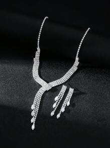 Conjunto de joyas brillantes para mujeres, incluye collar con rhinestones + aretes de 3 piezas, elegante y de moda, minimalista y versátil, el mejor accesorio para fiestas, bodas y festivales