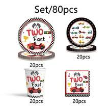 Bộ đồ ăn chủ đề xe đua hoạt hình 80 món, đĩa tiệc 7/9 inch, khăn ăn, cốc, quà tặng tiệc sinh nhật, đồ trang trí, phù hợp làm đồ dùng tiệc sinh nhật, đĩa tráng miệng, cốc đựng đồ uống - Nhiều màu - Xem 3