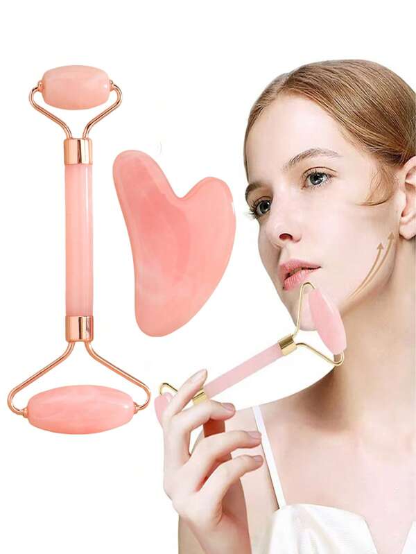 2 Pieces, Facial Beauty Scraping Massage Tools, Pink Roller Massage Body Scraper Tool Set, Body Meridian Dredging Facial Beauty Lifting, Anti-Wrinkle Massage Relax Body