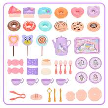 44件套茶会套装，仿真塑料茶壶套装，角色扮演玩具，公主下午茶时光过家家玩具，含甜点，生日复活节礼物，万圣节圣诞节礼物 - 紫色 - 查看 6