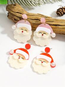 1 Pair Women's Holiday Earrings, Lightweight & Cute Acrylic Santa Claus Dangle Earrings, Suitable For Party, Holiday, Christmas Wear And Gift