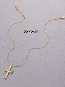 1pc 14K Gold Plated Zirconia Cross Pendant Necklace For Women, Simple & Fashionable, Suitable For Everyday Wear