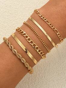 6/11/12/13/20pcs Minimalist Geometric Beaded, Smooth Chain, Snake Bone Chain, Twisted Chain, Lobster Clasp Bracelet Set, Fashion, Elegant, Vintage Design, Suitable For Holiday, Party, Daily Wear, Gift