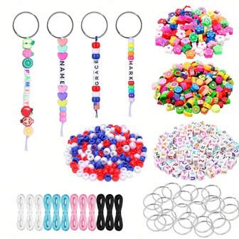 308/520 piezas Cuentas decorativas con forma de frutas hechas de material cerámico suave - Kit para hacer llaveros de verano, proceso de hacer llaveros, joyería con letras ajustables, llaveros, regalos, accesorios para mochilas, regalos de fiesta