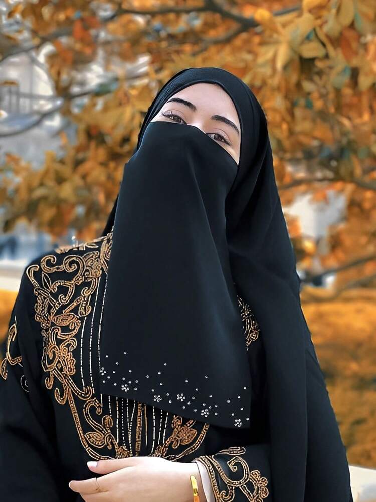 1 件女士纯色雪纺面纱，黑色，带扣，适合头巾、罩袍、面纱、头巾和 Khimar Abaya 女士面纱 - 彩色 - 查看 17