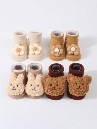 4 paires de chaussettes pour bébé nouveau-né, design mignon de personnages de dessins animés, chaussettes mi-mollet pour bébé garçon