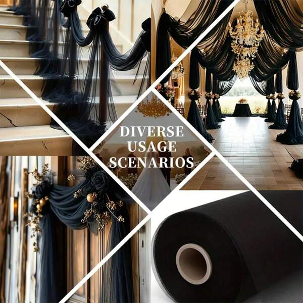 Elegante chal de gasa negro, azul y blanco, cortina de arco de boda, adecuado para ceremonias y recepciones - Decoraciones de poliéster multifuncionales, aplicables para cumpleaños y despedidas de soltera - Adecuado para fiestas y ocasiones especiales