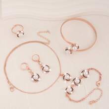 6pcs Lucky Swirl Women Jewelry Set: Necklace + Earrings + Ring + Bracelet + Bangle, Alloy Simple & Chic Design, Ideal For Birthday, Party, Christmas, Holiday Celebration, Luxurious Elegant Necklace & Earrings Showcase Your Glamorous Charm