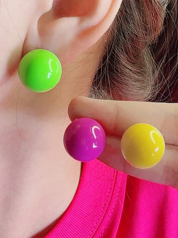 1 Pair Simple Candy Color Round Acrylic Fashion Creative Earrings For Women, Daily Wear