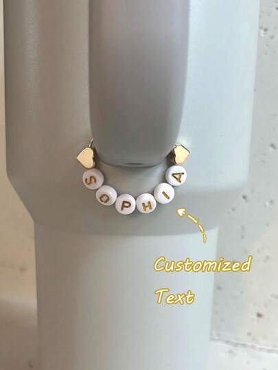 1 pieza Accesorio personalizable lindo para taza, colgante de acrílico multicolor con letra en inglés y flor, decoración personalizada de taza, nombre personalizado, regalo pequeño