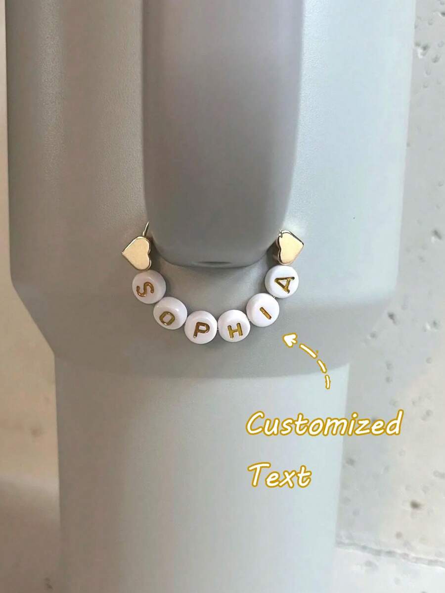 1pc Customizable Cute Multi-Color Acrylic English Letter & Flower Pendant Cup Accessory, Personalized Cup Decor, Custom Name, Small Gift