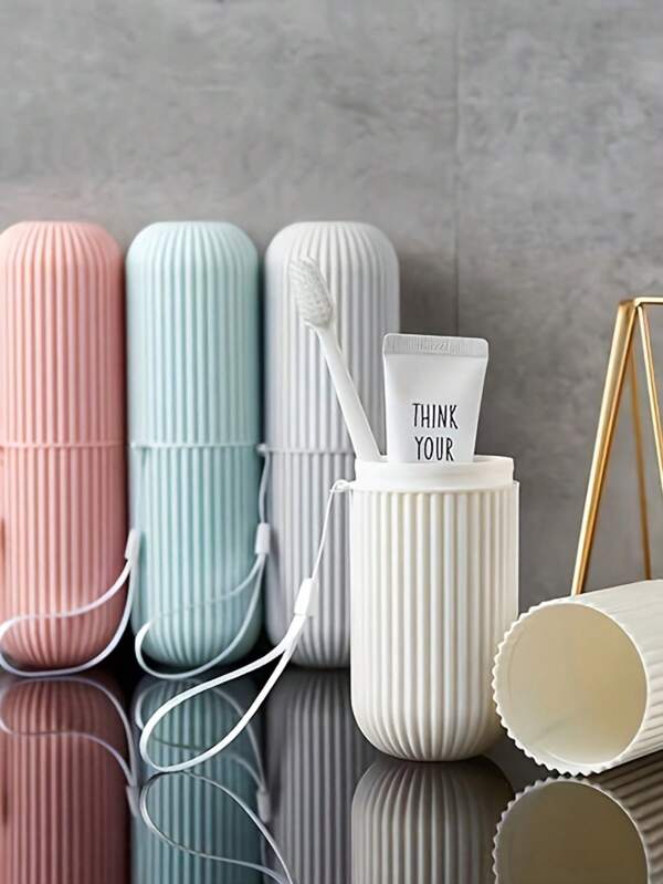 2pcs Portable Travel Toothbrush Case Set, With Lid Rinse Cup, Toothpaste And Toothbrush Storage Case, Gargle Cup