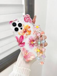 全新花朵图案针织波浪边保护壳带腕带适用于 16 Pro Max、 13、 14、 11、 XS、 XR、 7/8 Plus、P12/P13/P14 Pro Max，柔软防摔可爱时尚厚手机壳保护套防水防震防刮