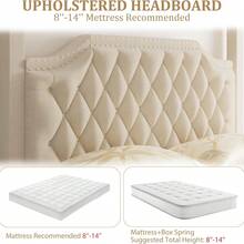 CuisinSmart Full / Queen Size Canopy Bed Frame With Nailhead Decoration Headboard Upholstered Bed Frame With Solid Wood Slats Support,No Box Spring Needed,Noise Free - 米色 - 查看 9