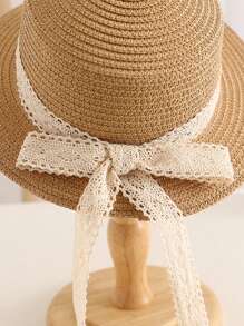 1pc Children's Cute Bow Straw Sun Hat, Fashionable Princess Beach Travel Sun Protection Woven Hat, Suitable For Everyday Wear