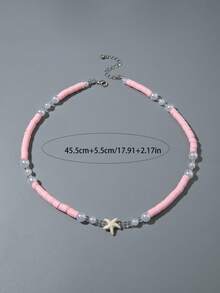 imoli 1 件海滩/度假风格软陶瓷串珠、海星和珍珠项链，彩色设计适合海滩、旅行、日常佩戴