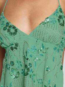 Women's Sequins Sleeveless Halter Neck Tank Tops Tie Backless Beaded Flower Cami Tops Summer Vest Shirts