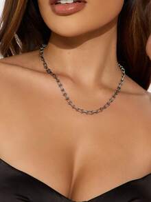 1pc U-Shaped Necklace, Minimalist Necklace For Women, Jewelry Accessory, Versatile Design - Silver - View 7