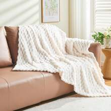 Super Soft King Blanket Pink Premium Silky Flannel Fleece 3D Ribbed Jacquard Lightweight Bed Blanket All Season Use (Pink Ribbed, King(90"X110")) - 象牙 - 查看 8