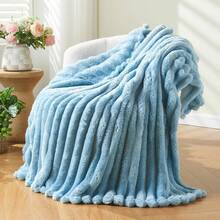 Super Soft King Blanket Pink Premium Silky Flannel Fleece 3D Ribbed Jacquard Lightweight Bed Blanket All Season Use (Pink Ribbed, King(90"X110")) - bergaris biru - View 1
