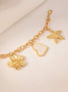 1 pièce Pendentif en acier inoxydable plaqué or 18 carats avec étoile de mer, coquillage et cœur. Pendentif de collier résistant à la ternissure, chic, sans boîte