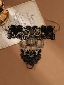 1pc Vintage Pirate Steampunk Lace Skull Mechanical Gear Ring Finger Bracelet