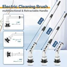 IAGREEA IAGREEA kabelloser elektrischer Spinnschrubber mit Hochgeschwindigkeit 550 U/min, leichter Kraftschrubber mit 9/6 austauschbaren Bürstenköpfen, 2000mAH, USB-C-Aufladung, einstellbarer Griff und 3 Modi für Badezimmer, Fliesen, Dusche und Fugenreinigung, Duschreinigungs-Bürste