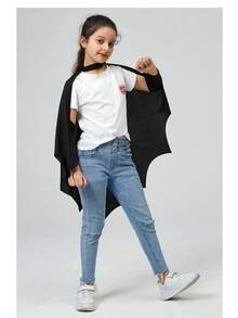 3 pezzi/set Mantello + Maschera per gli occhi + Copricapo, Costume di Ognissanti per bambini, Mantello sagomato, Copricapo e maschera per gli occhi per costume da bambino, Set di tuta nera con mantello, Accessori per costume di Ognissanti