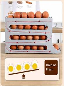 4-Tier Sliding Egg Storage Box, Refrigerator Side Door Egg Carton, Automatic Rotating Egg Holder, Household Kitchen Organizer (Holds Up To 30 Eggs)
