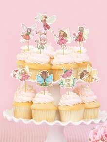 45 件蝴蝶仙子纸杯蛋糕装饰、花朵蘑菇纸杯蛋糕装饰、天使仙子纸杯蛋糕装饰，适用于生日快乐派对 DIY 蛋糕装饰、仙女主题派对用品 - 多色 - 查看 4