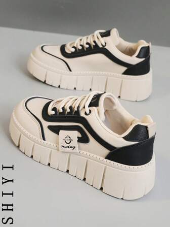 [ Thick Soled And Tall Series ] Spring Break 2025 New Women's Casual Shoes, Women's Thick Soled Shoes, White Shoes, Comfortable Sports Shoes, Height Increase By 5cm, Party Shoes, Suitable For Short Women's Sports Style